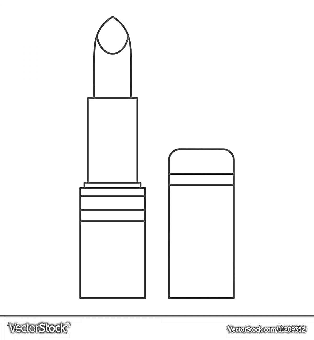 Раскраска Раскраска с изображением открытой помады и колпачка рядом
