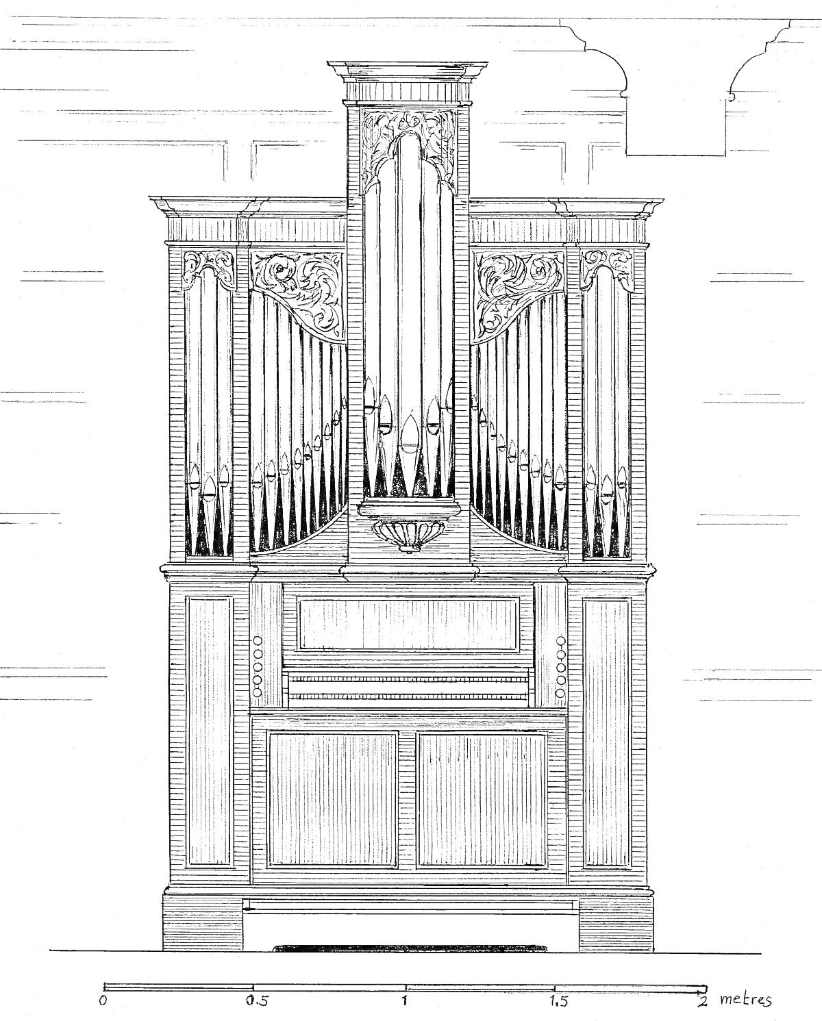 Орган с трубами в декоративном корпусе