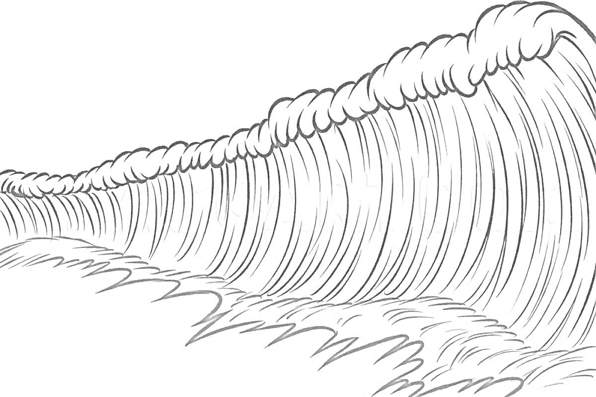 Раскраска Большая волна цунами с пенной поверхностью