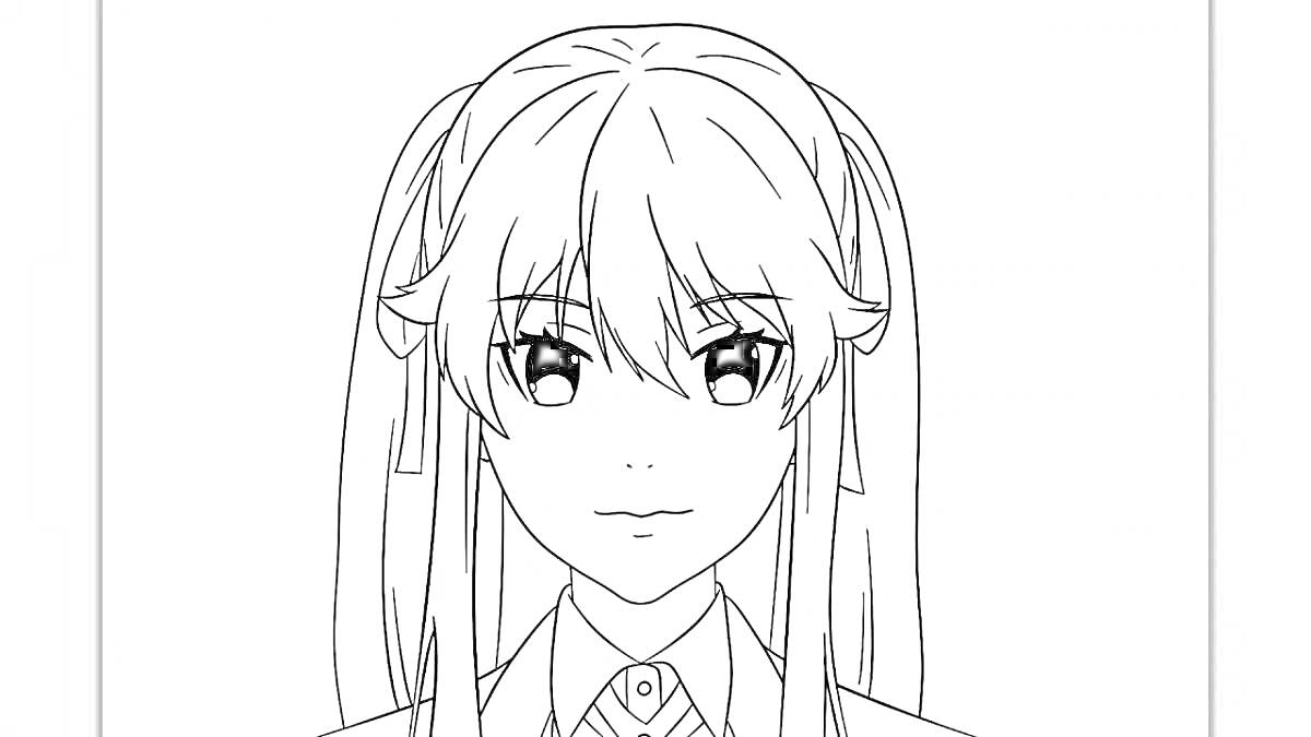 Раскраска Девушка с длинными волосами и двумя хвостиками, в школьной форме, портрет