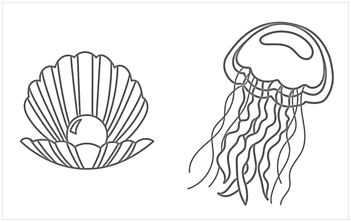 Раскраска Раковина с жемчужиной и медуза