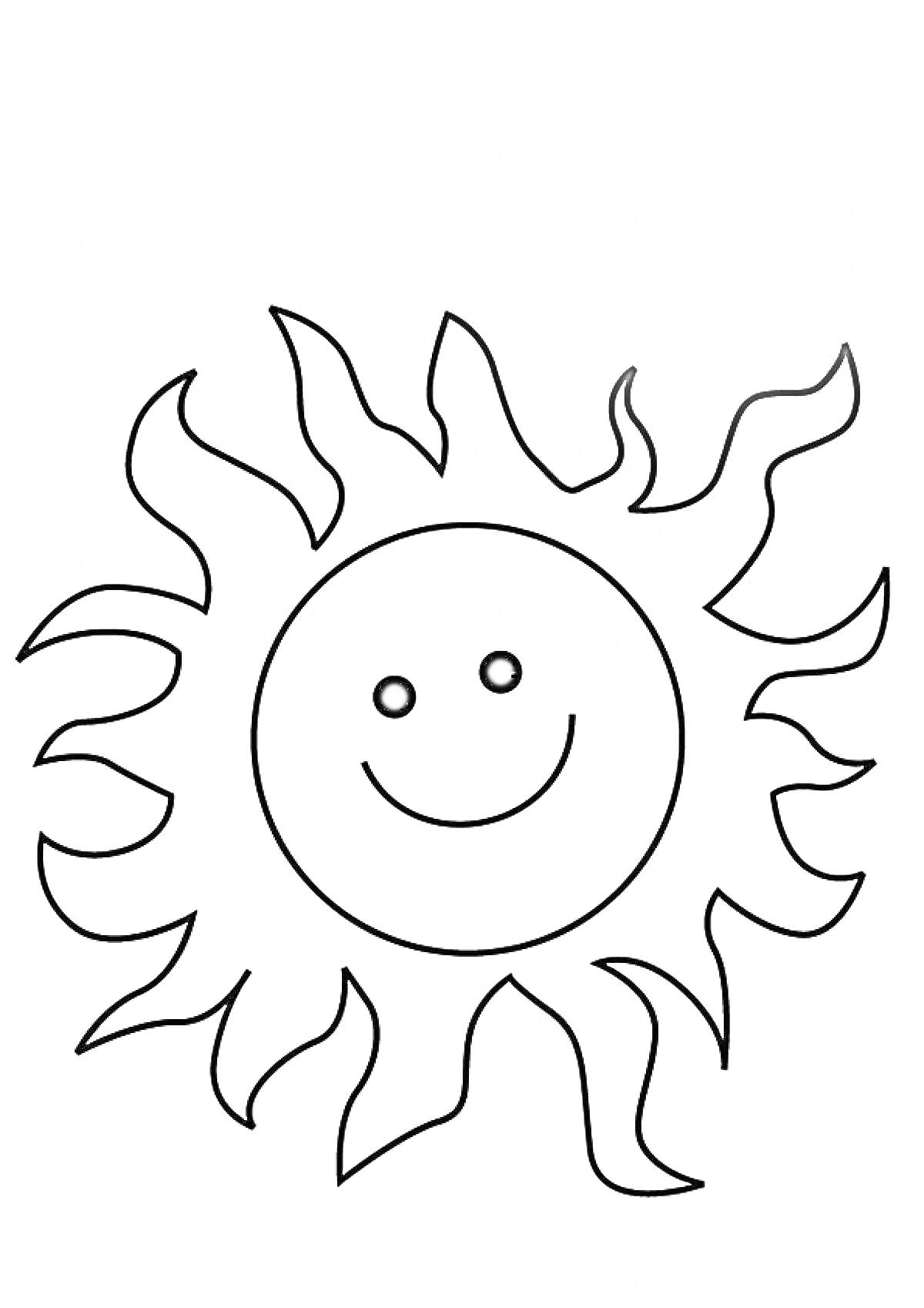На раскраске изображено: Улыбка, Лучи, Солнце, Детские