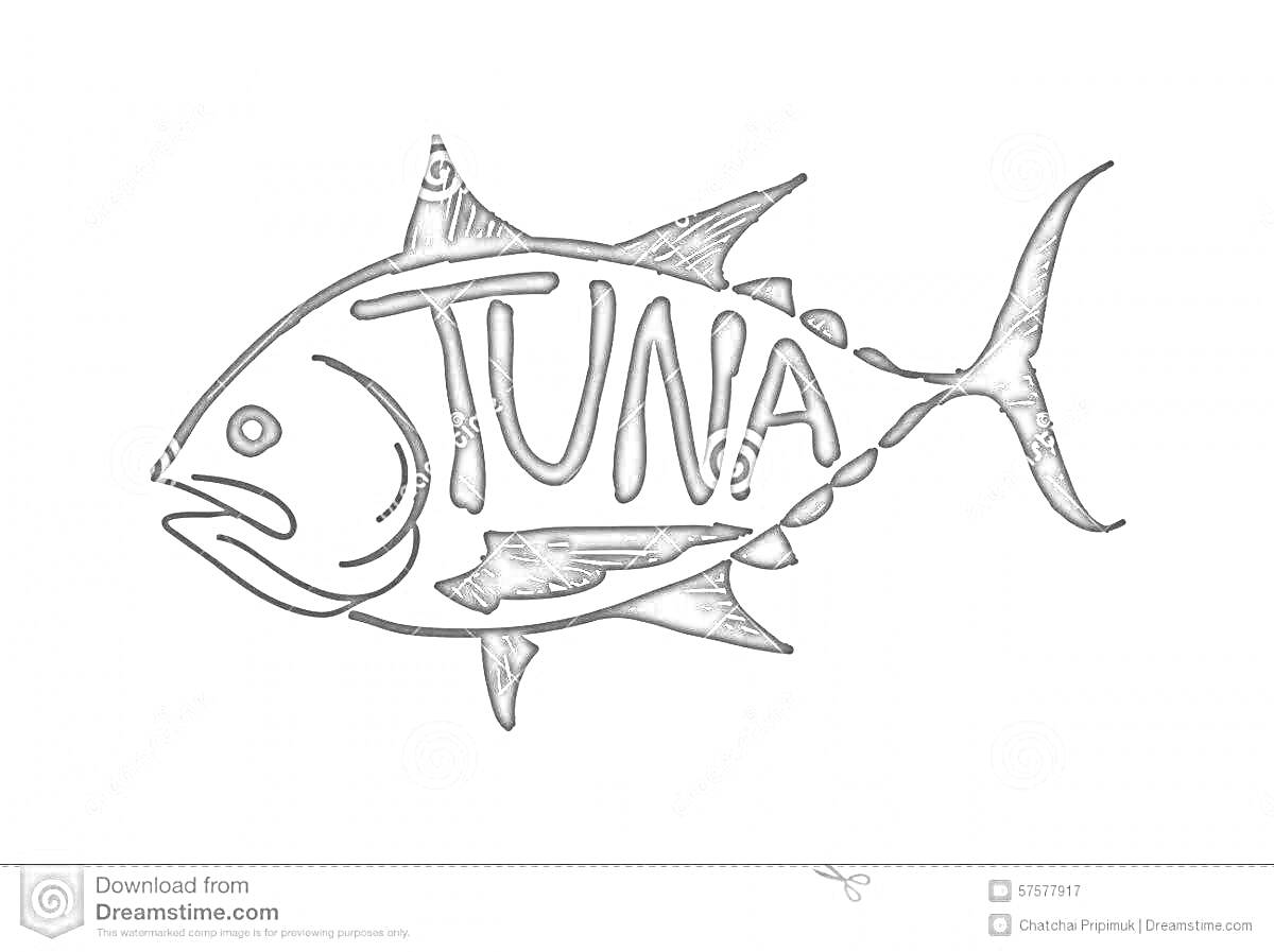 Раскраска Тунец с надписью 