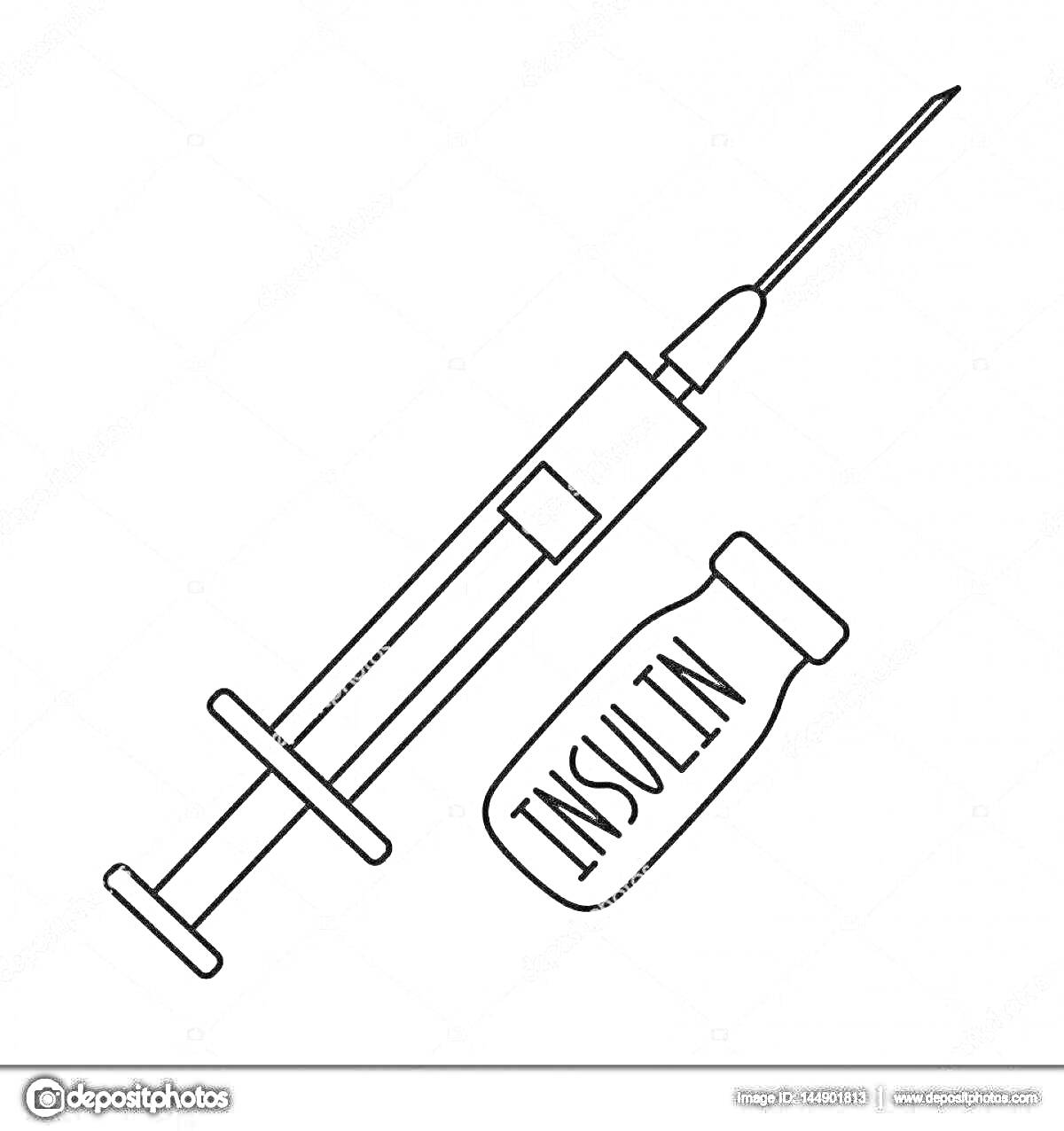 Раскраска шприц и флакон с инсулином