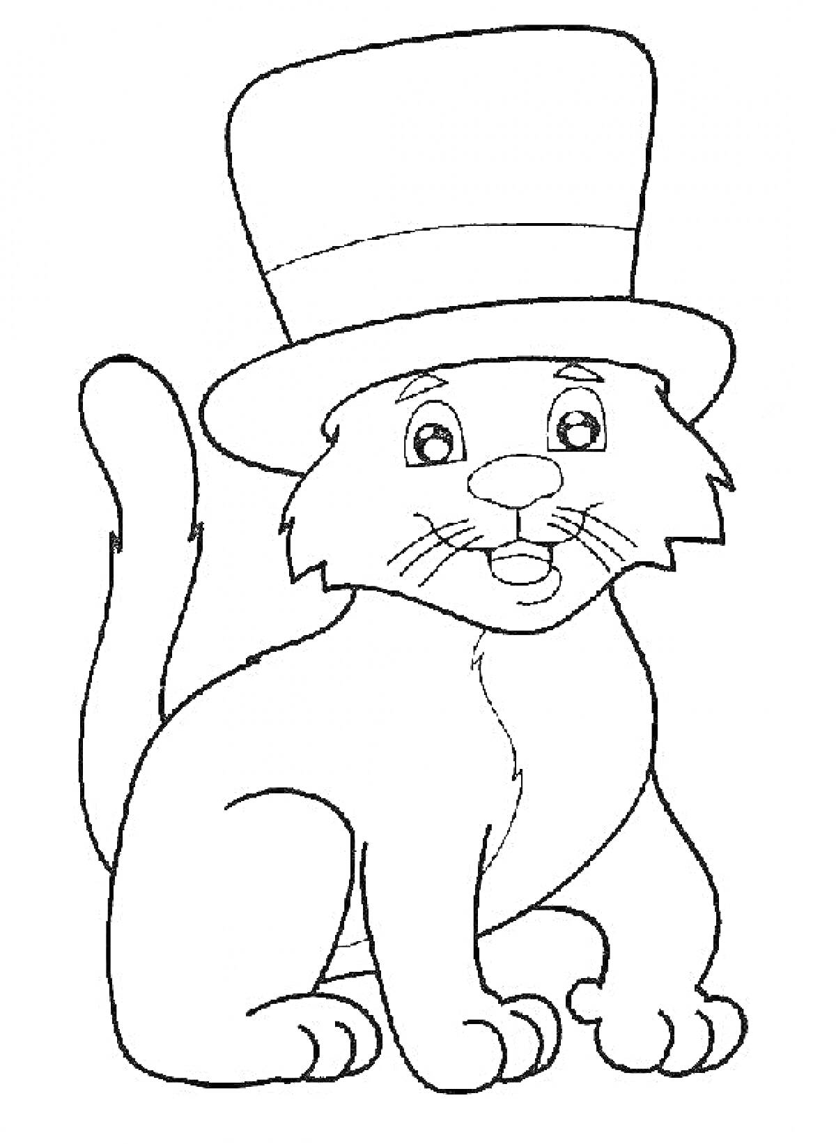 На раскраске изображено: Кот, Цилиндр, Шляпа, Учёный