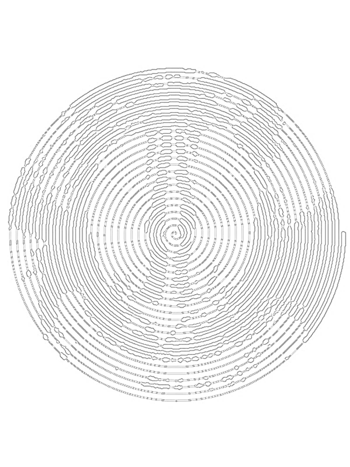 Круговая спираль с концентрическими линиями и овальными элементами