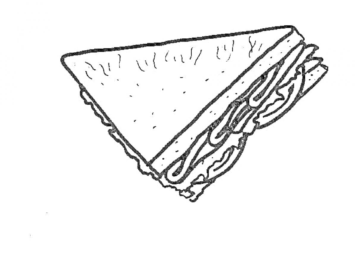 На раскраске изображено: Сэндвич, Еда, Хлеб, Салат, Помидор, Бутерброд