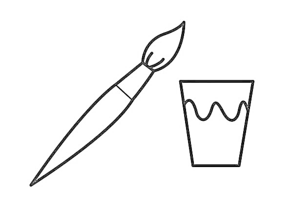 На раскраске изображено: Стакан, Вода, Инструменты для рисования, Кисти