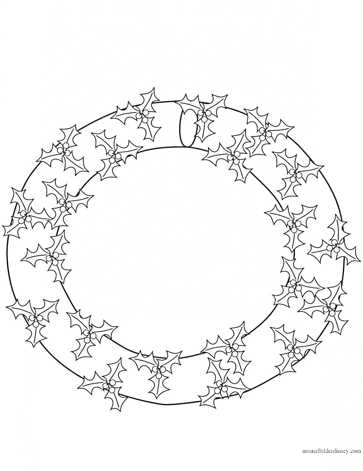 Раскраска Рождественский венок с листочками остролиста