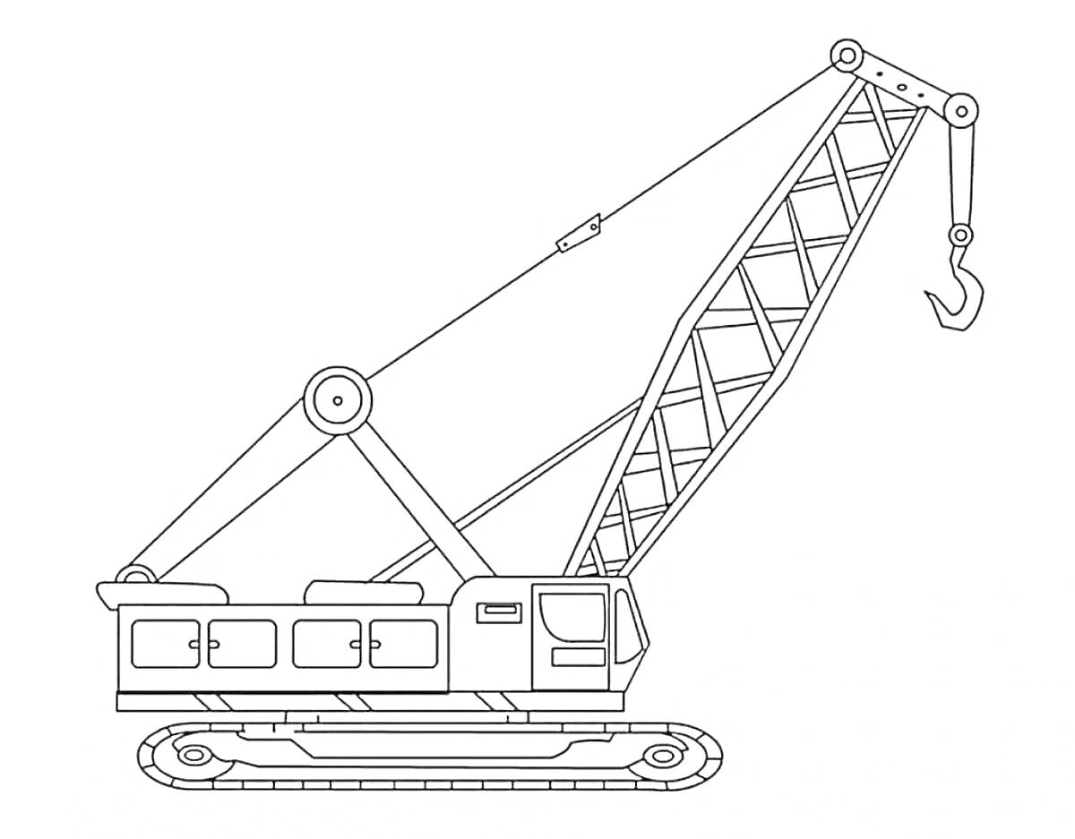 Раскраска Кран на гусеничном ходу с крюком и кабиной управления