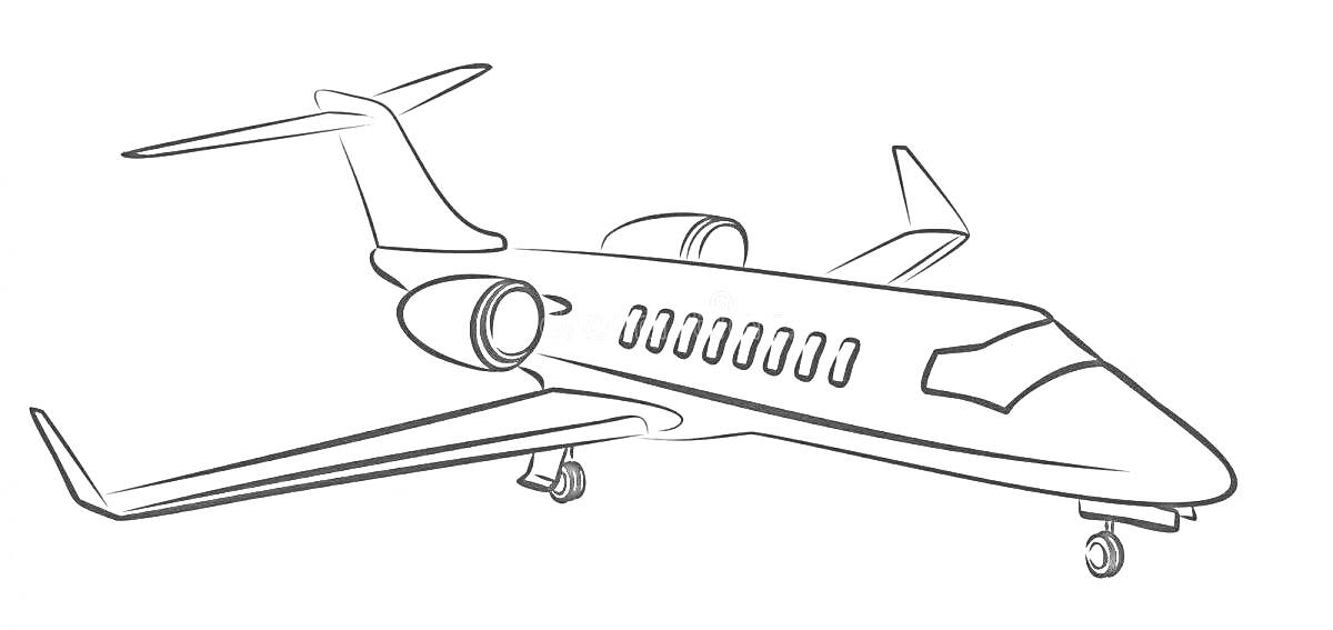 Раскраска Реактивный самолет с выдвижным шасси и двумя турбинами на хвосте