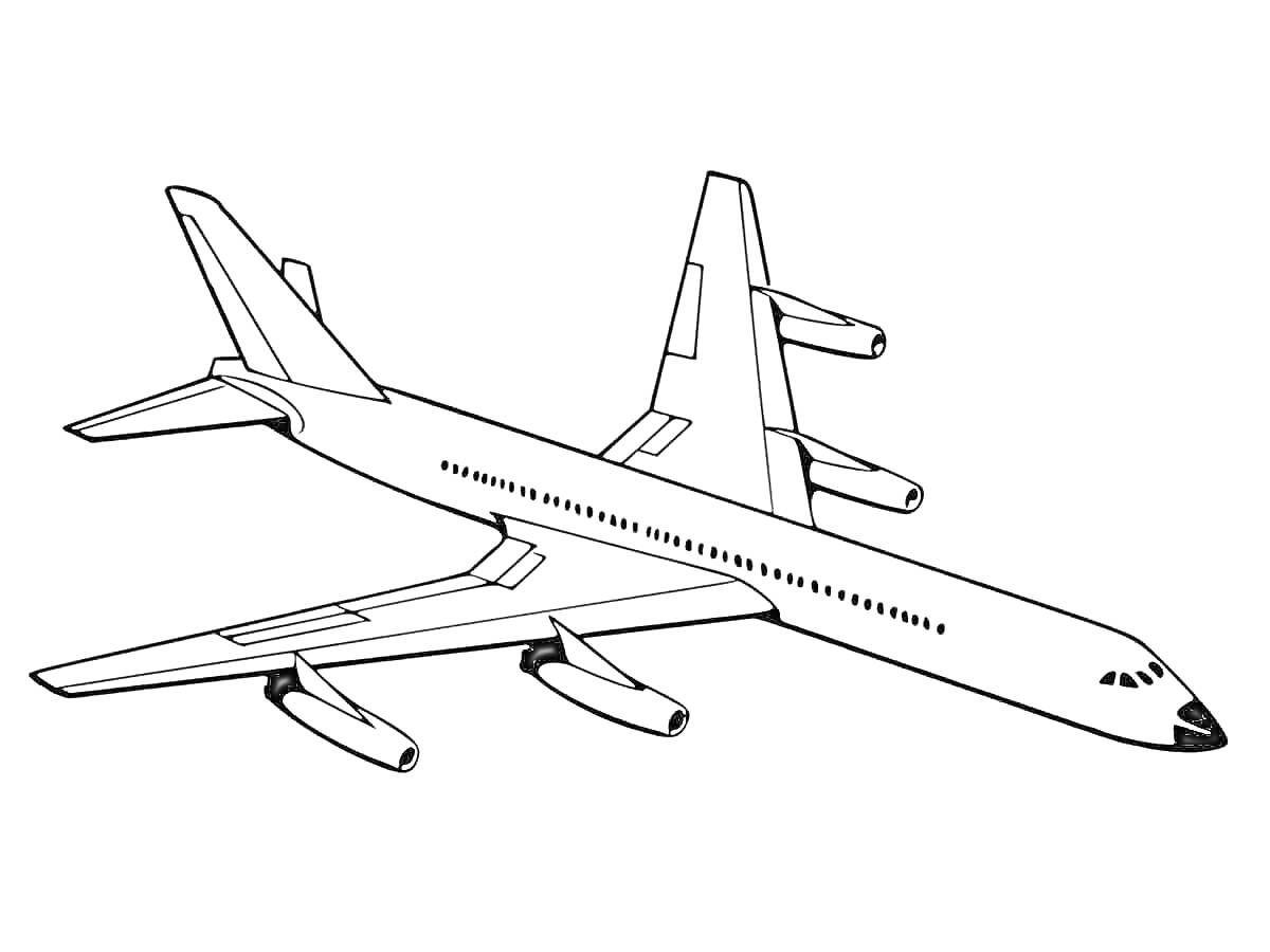 Раскраска Боинг 747 с крыльями, двигателями и хвостовым стабилизатором