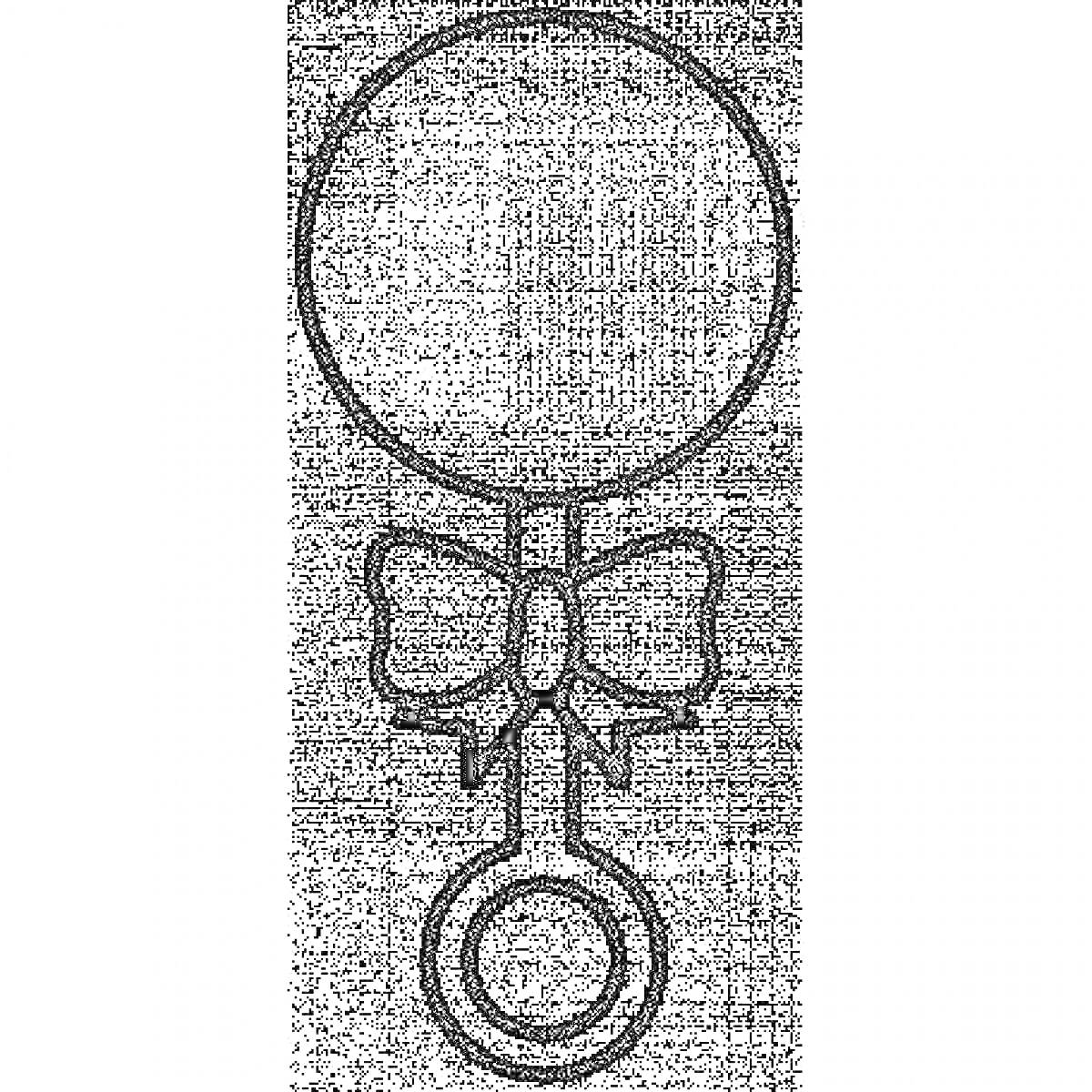 Раскраска Погремушка с кругом, бантом и кольцом