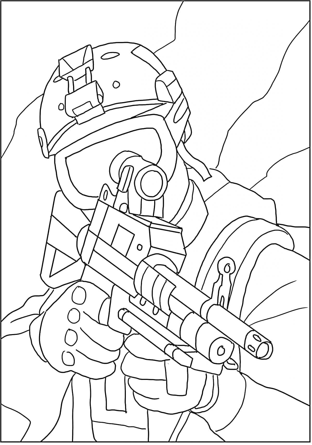 Раскраска Спецназовец в шлеме с винтовкой