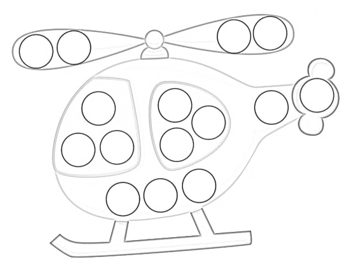 Раскраска Вертолет с кругами для пальчиков