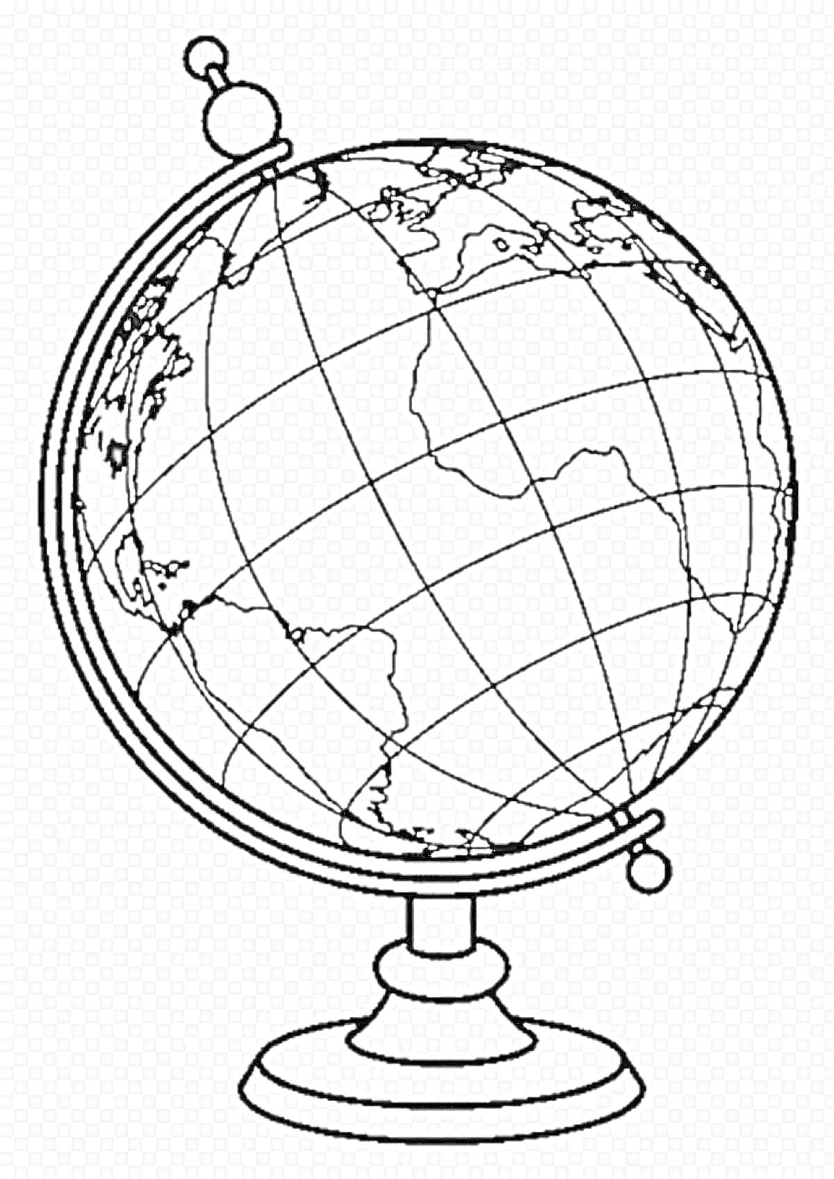 Раскраска Глобус на подставке с картой мира