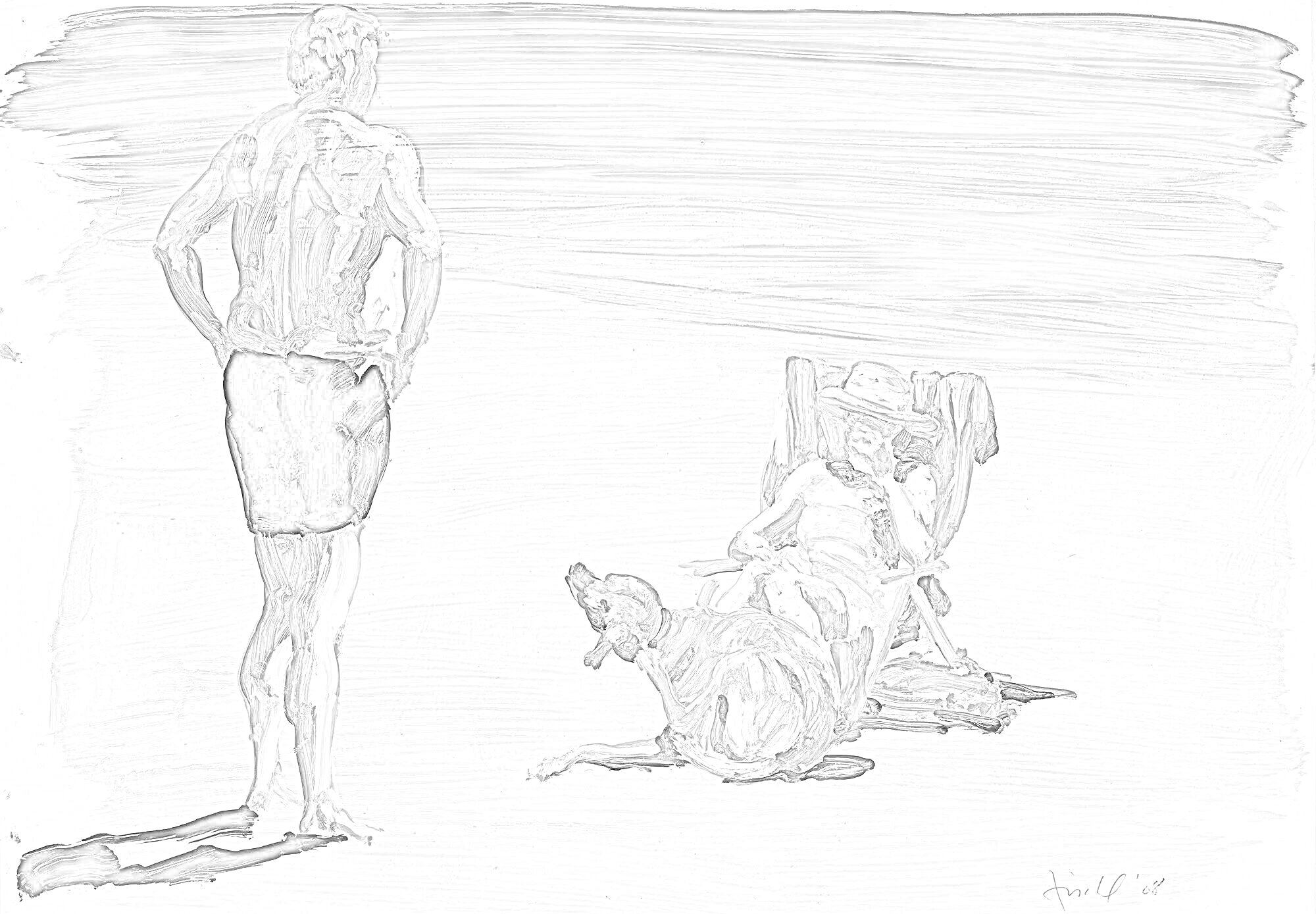 На раскраске изображено: Пляж, Мужчина, Женщина, Лежак, Собака, Море, Отдых, Песок, Солнечная погода