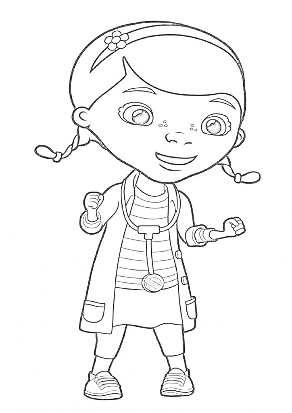 Раскраска Девочка-доктор со стетоскопом в халате