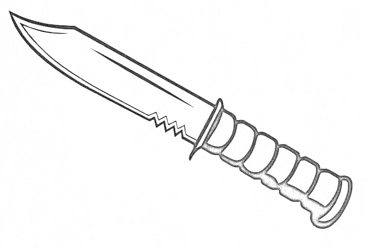 Раскраска Нож M9 с гладким клинком и зазубренной частью, с рукояткой с выступами для удобного хвата