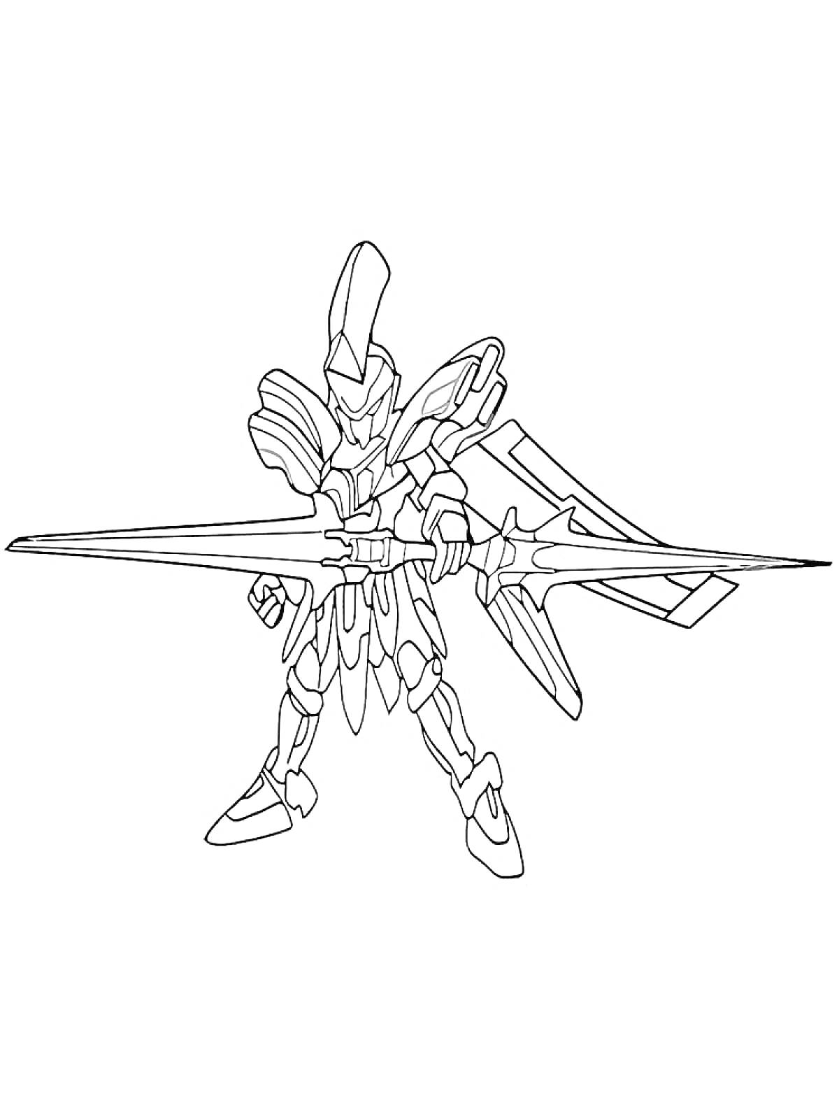 Раскраска Боевой робот LBX с мечом и крыльями