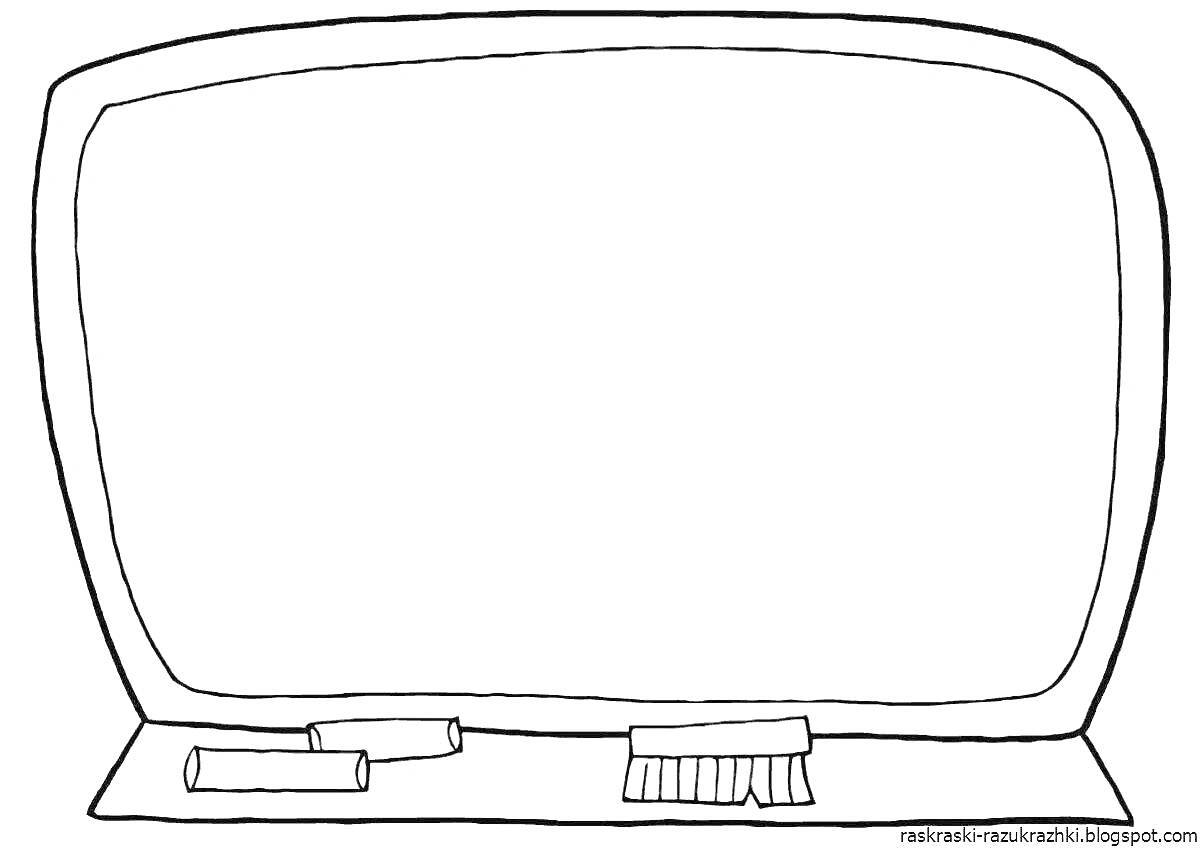 На раскраске изображено: Школьная доска, Мел, Тряпка, Для детей, Учебные принадлежности
