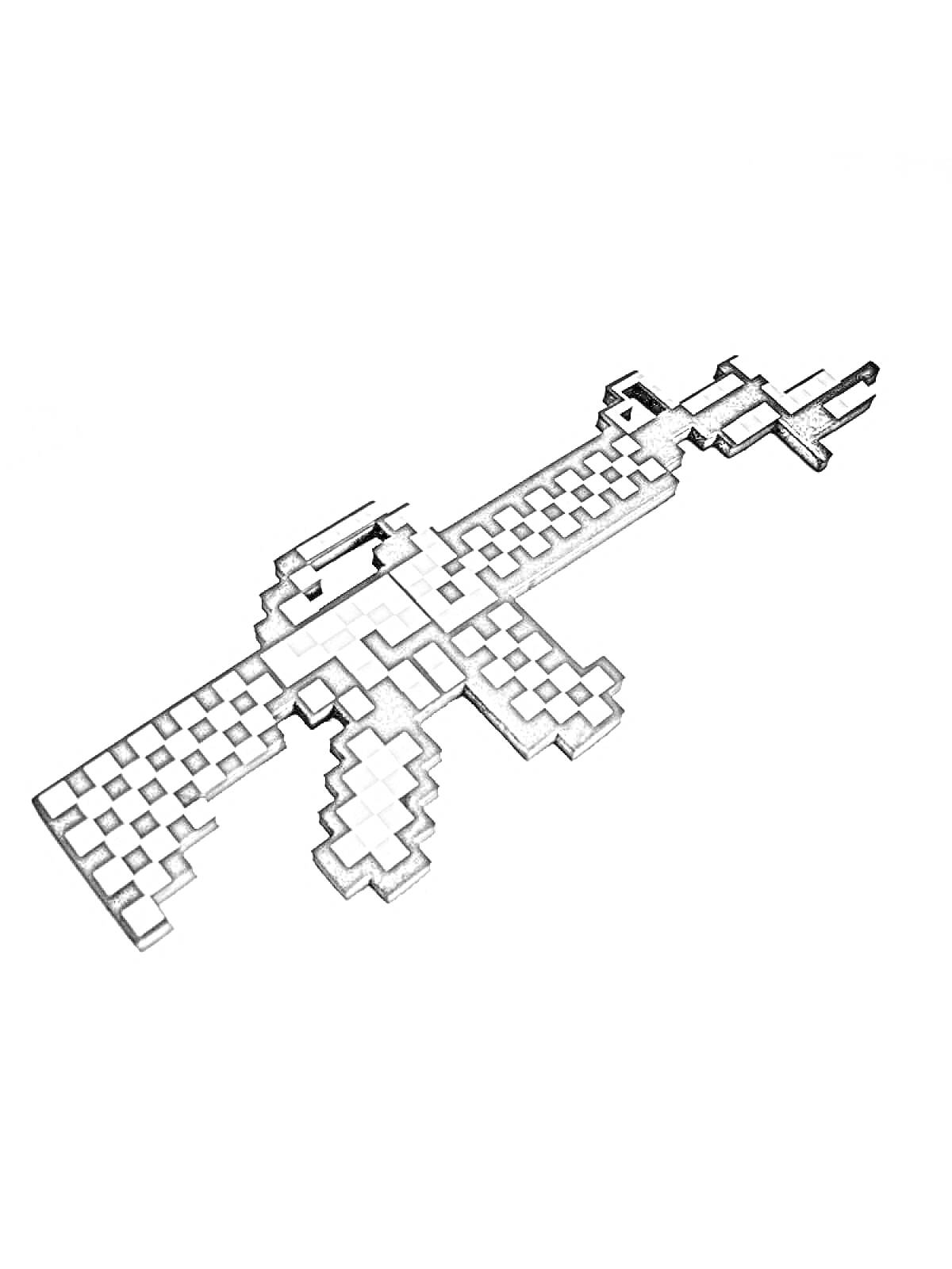 Раскраска Пиксельная винтовка черно-белая
