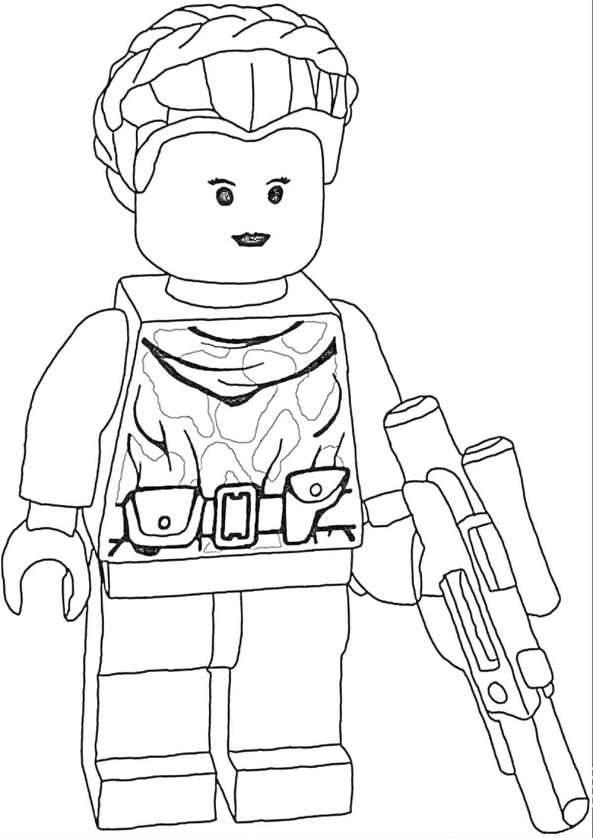 Раскраска Лего-фигурка солдата с оружием и поясом