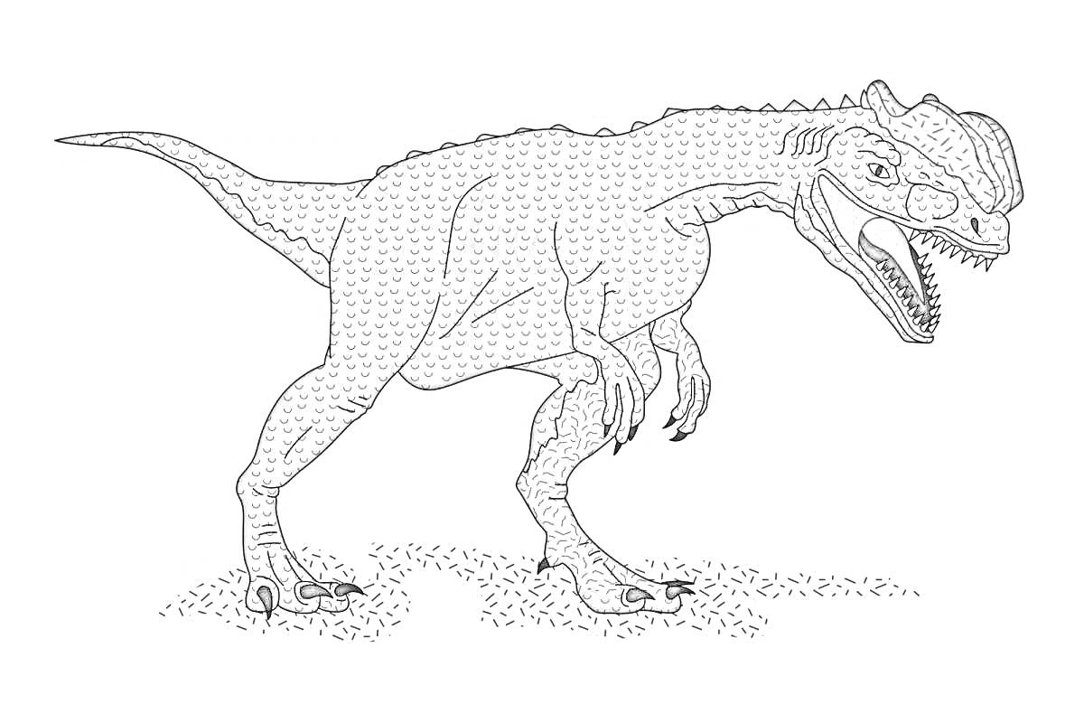 На раскраске изображено: Дилофозавр, Динозавр, Оригами, Юрский период, Длинный хвост, Большие когти