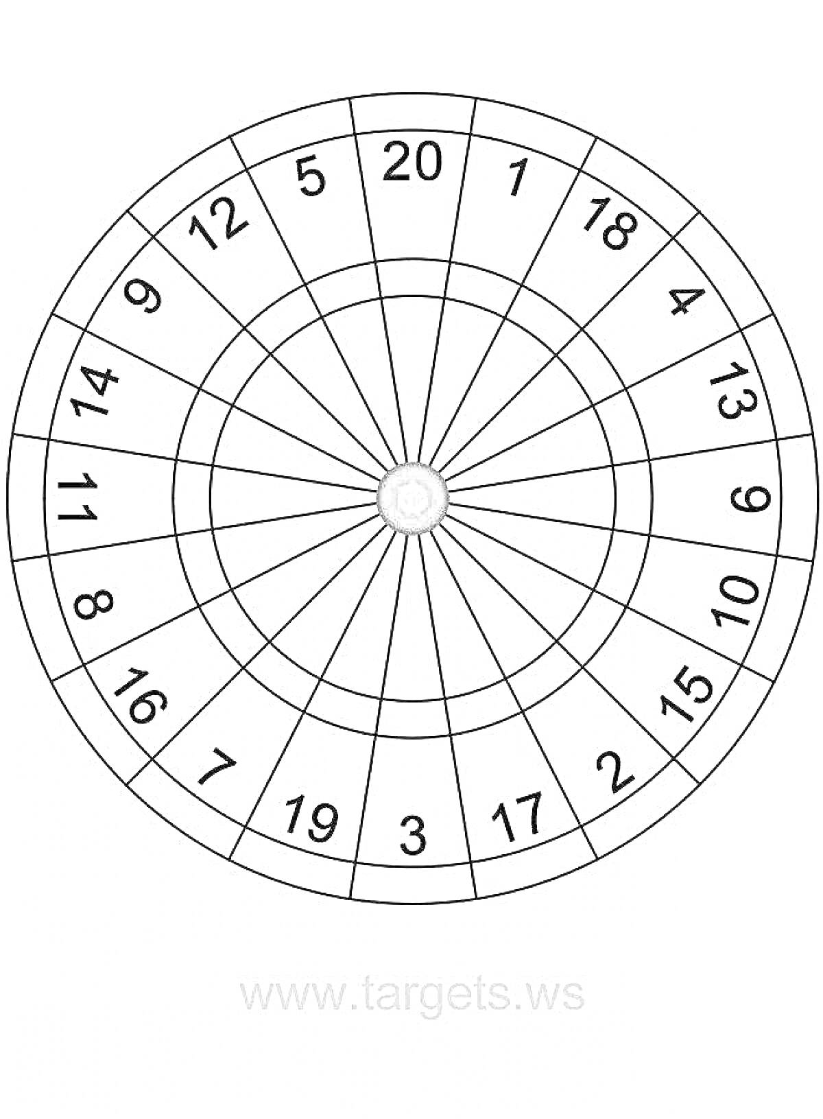 Дартс, круглая мишень с номерами от 1 до 20, черно-белая