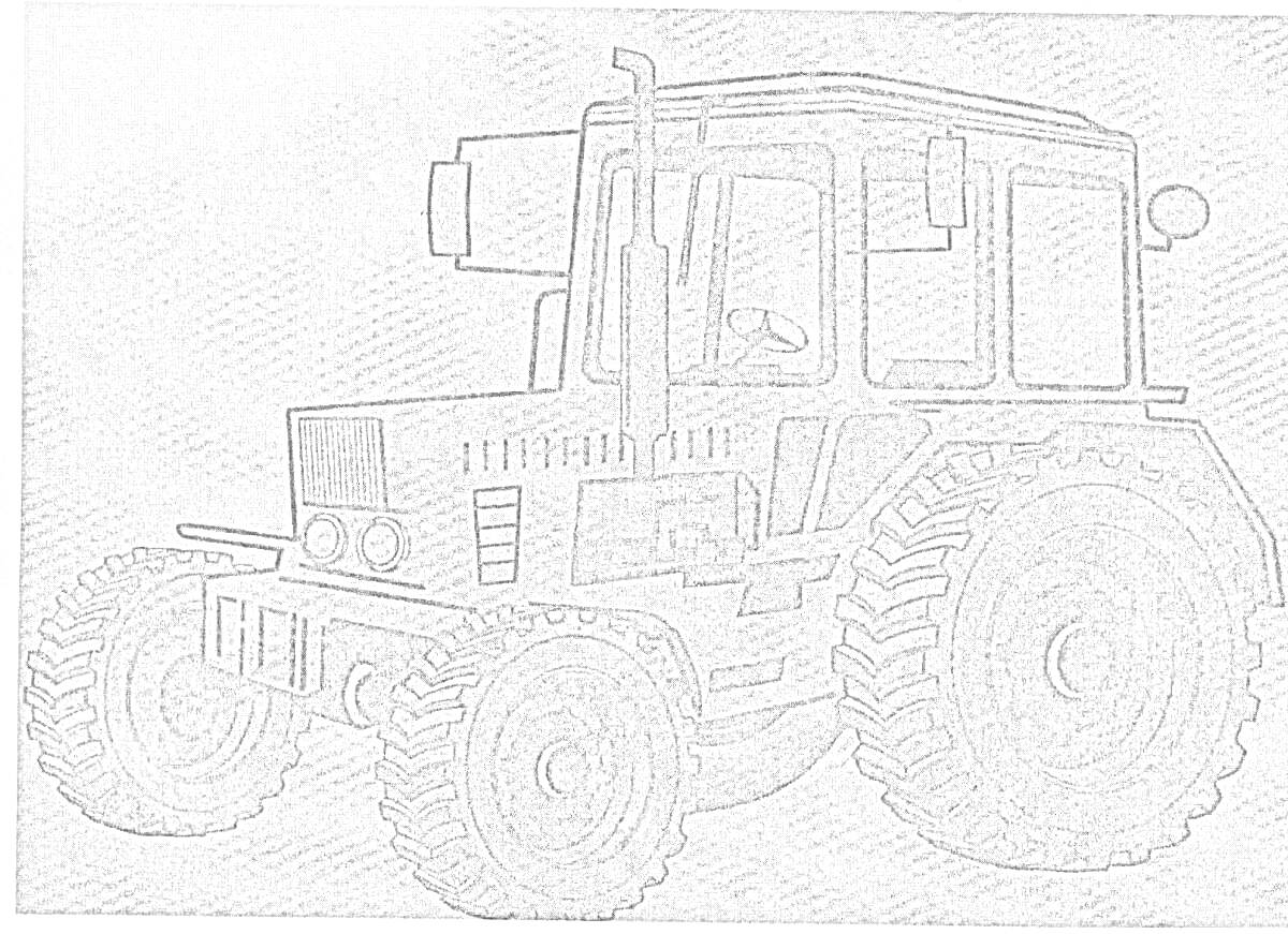 Раскраска трактор на дороге с фоном неба