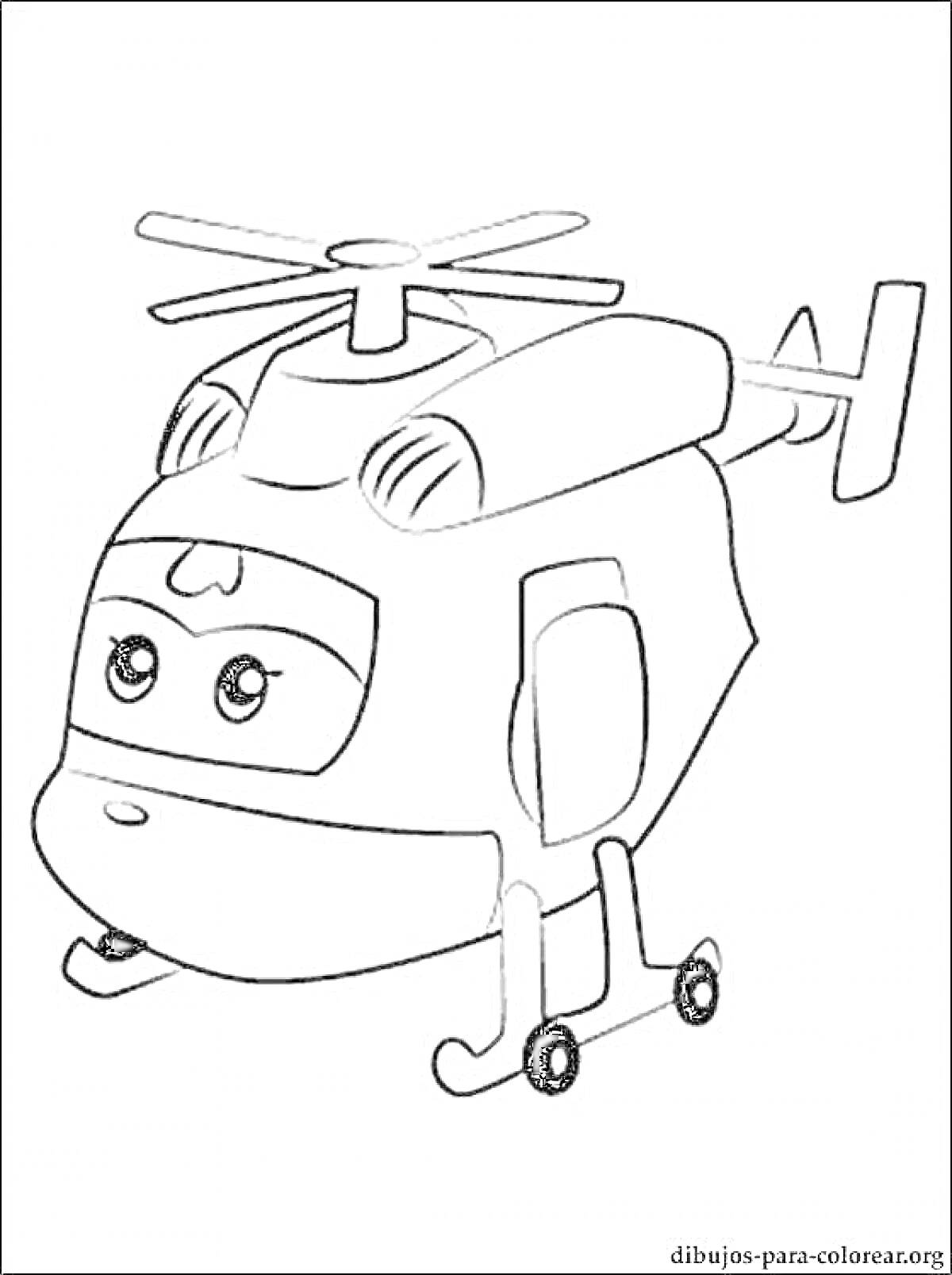 Раскраска мультипликационный вертолёт Дизи с улыбающимся лицом и винтами