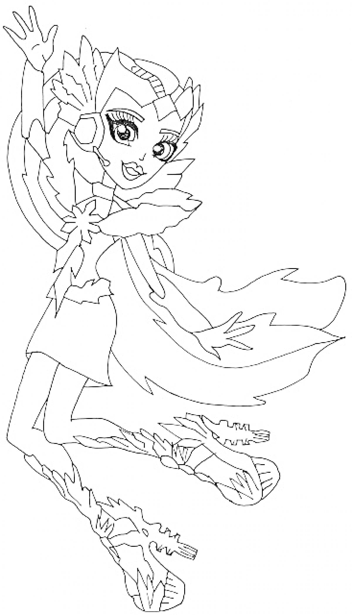 Раскраска Девочка из Монстр Хай Бу Йорк с крыльями и микрофоном в руке