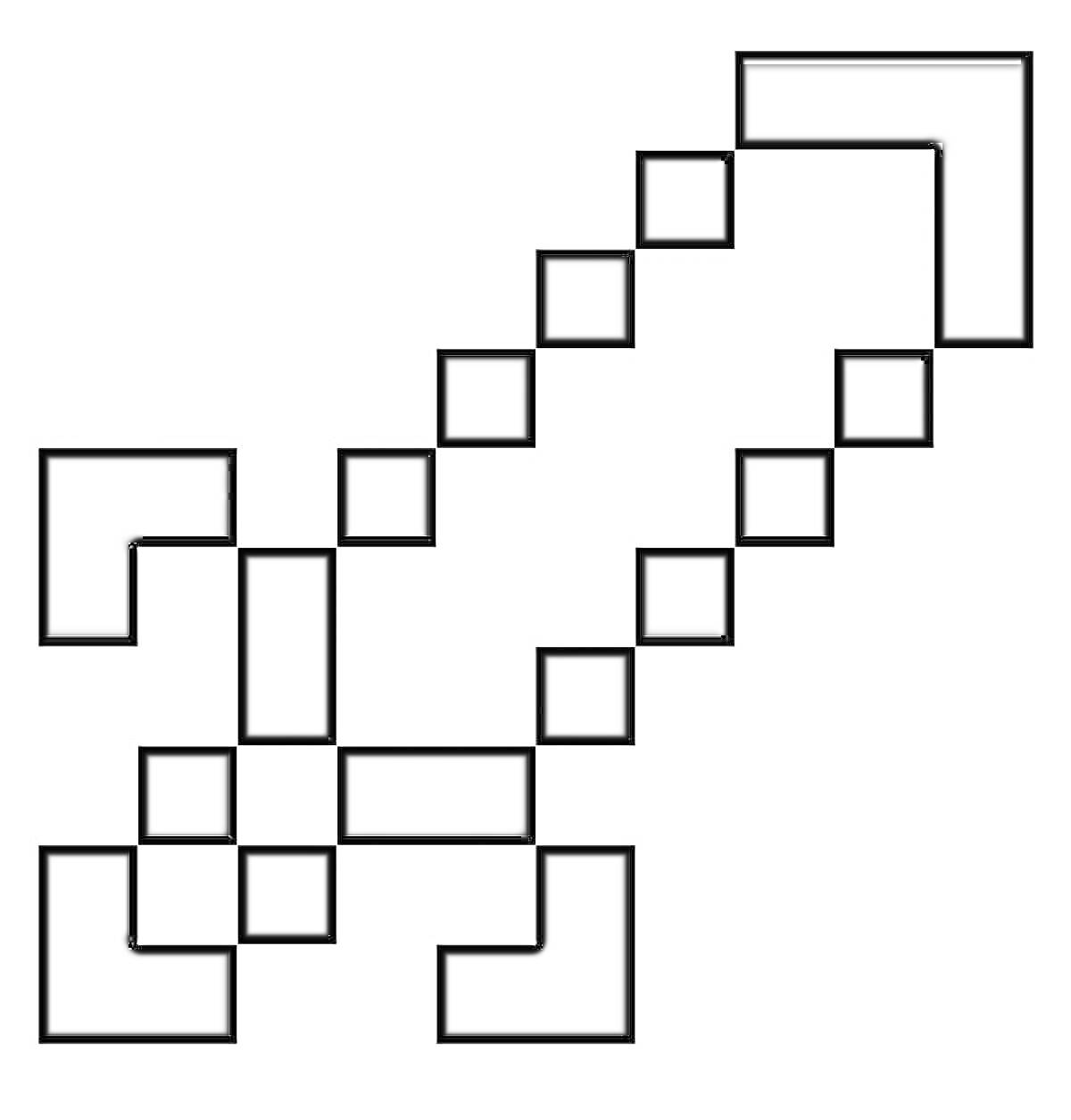 Раскраска Пиксельный меч из Майнкрафт с черно-белыми квадратами