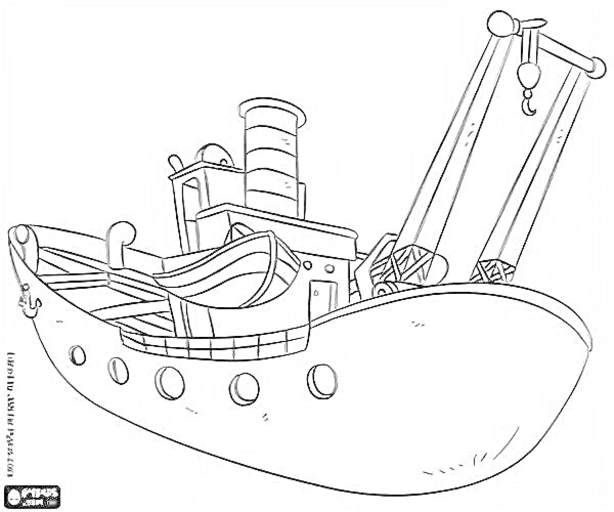 Раскраска Буксир с деталями палубы и краны