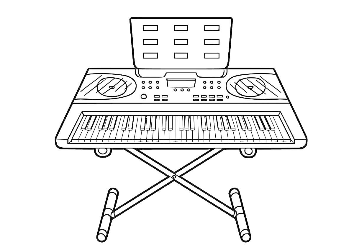 На раскраске изображено: Пианино, Микшер, Подставка, Электроника, Клавиши, Музыка, Для детей, Музыкальные инструменты