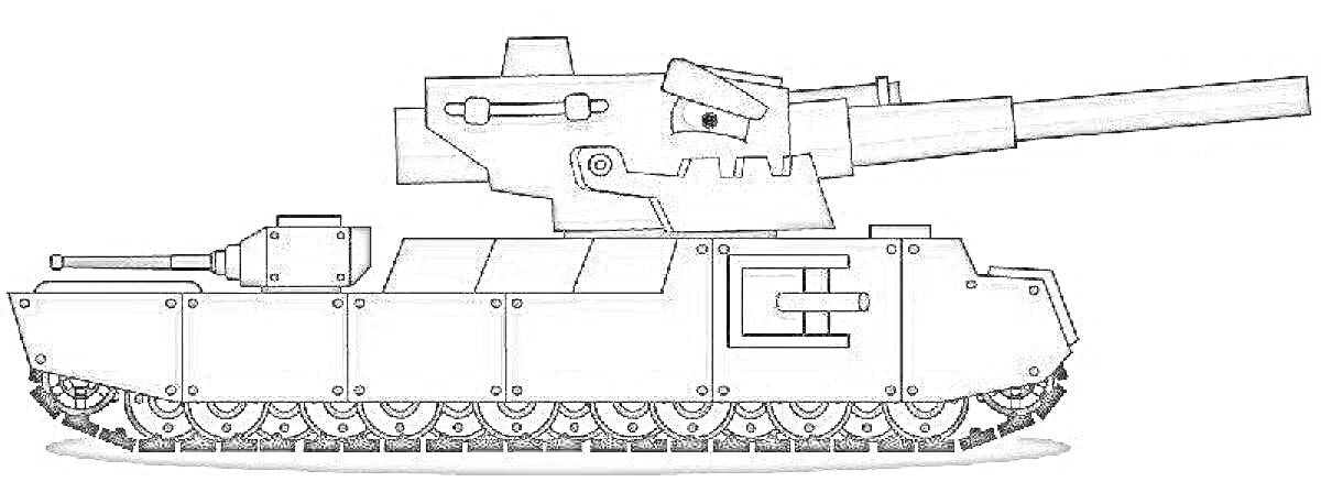 Раскраска Танковый персонаж с мультфильма ИС-44, боковой вид, с двумя пушками