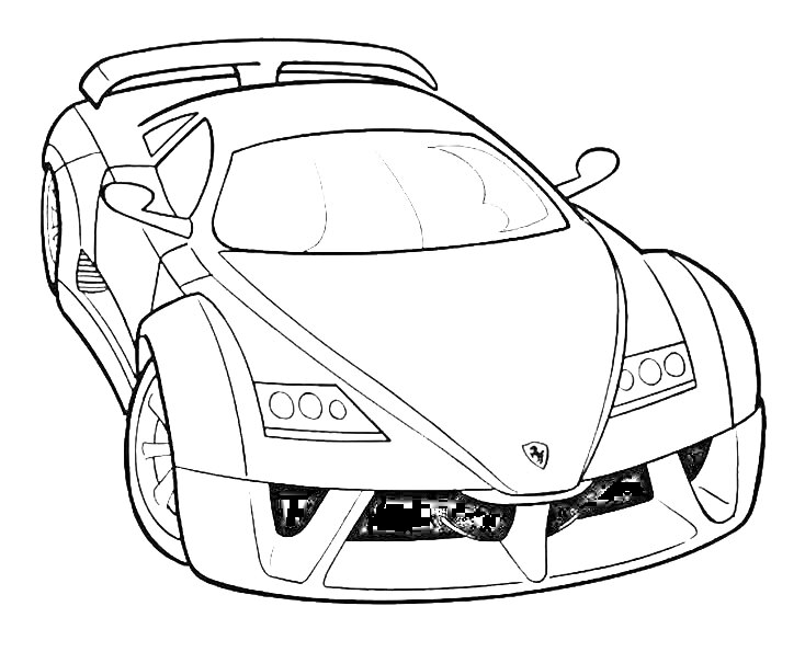 Раскраска Спортивный автомобиль Феррари с характерным аэродинамическим дизайном, антикрылом и детализированными фарами