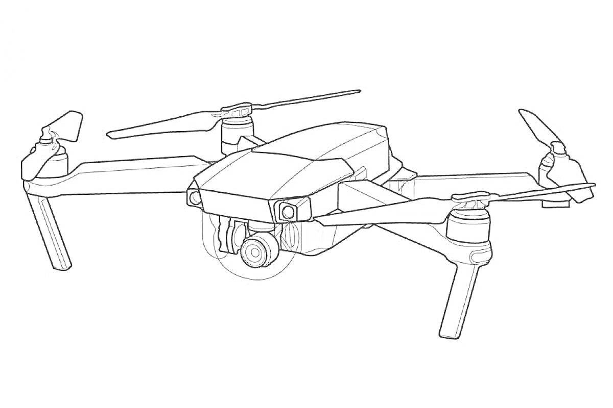 Раскраска Дрон с четырьмя пропеллерами и камерой