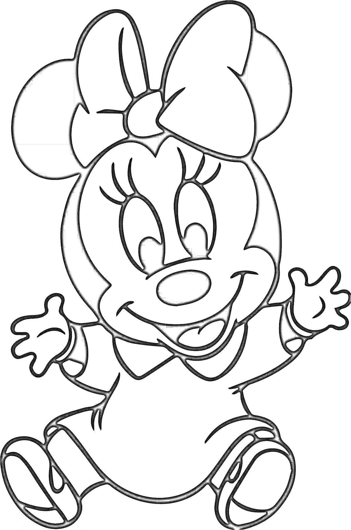 Раскраска Миниатюрная мышка с бантом на голове и в платье сидит