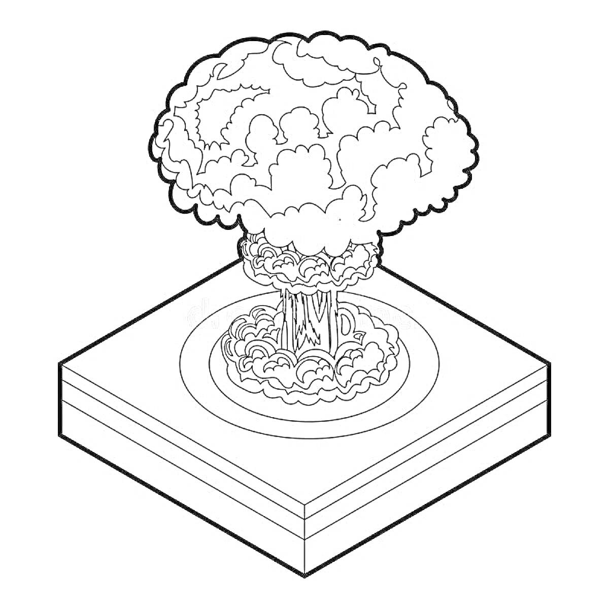 На раскраске изображено: Ядерный взрыв, Концентрические круги, Взрыв