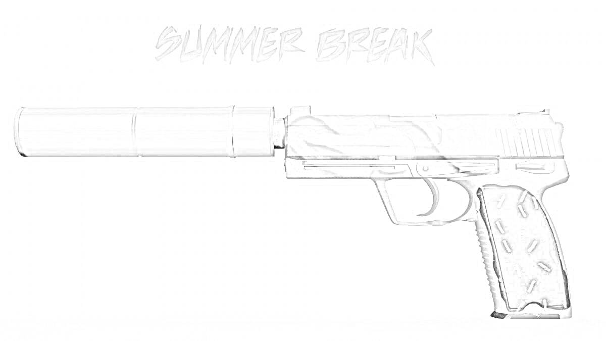 Раскраска Пистолет USP с глушителем и рисунком 