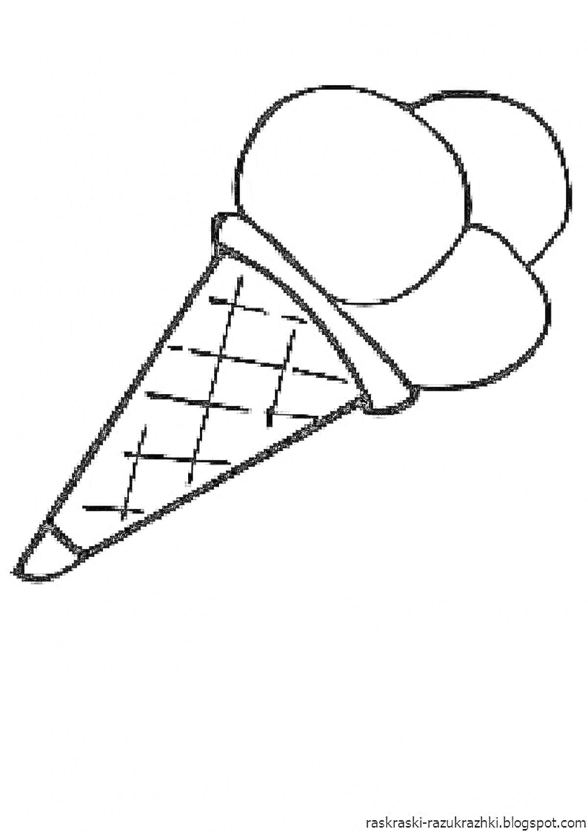 Раскраска вафельный рожок с тремя шарами мороженого