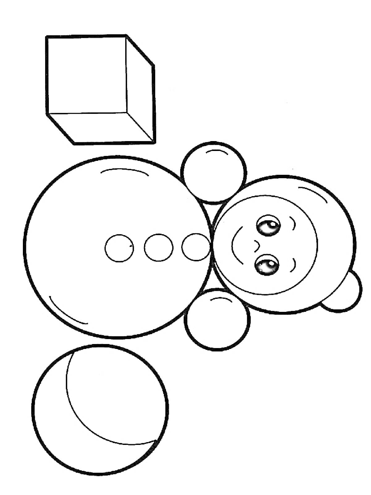На раскраске изображено: Неваляшка, Игрушки, Кубики, Мячи