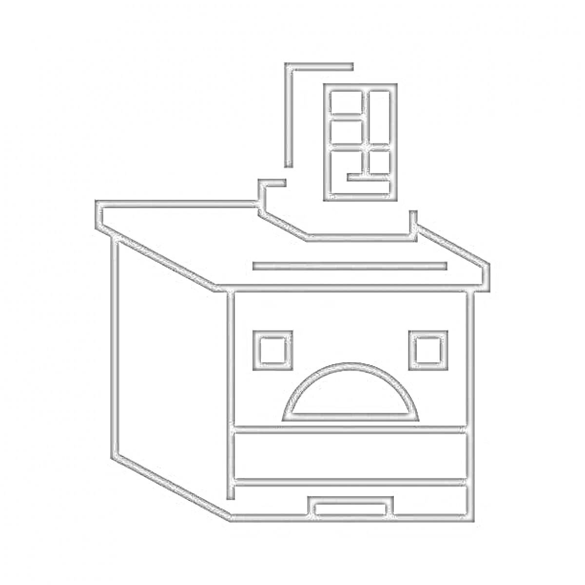Раскраска Русская печка с трубой и окошками