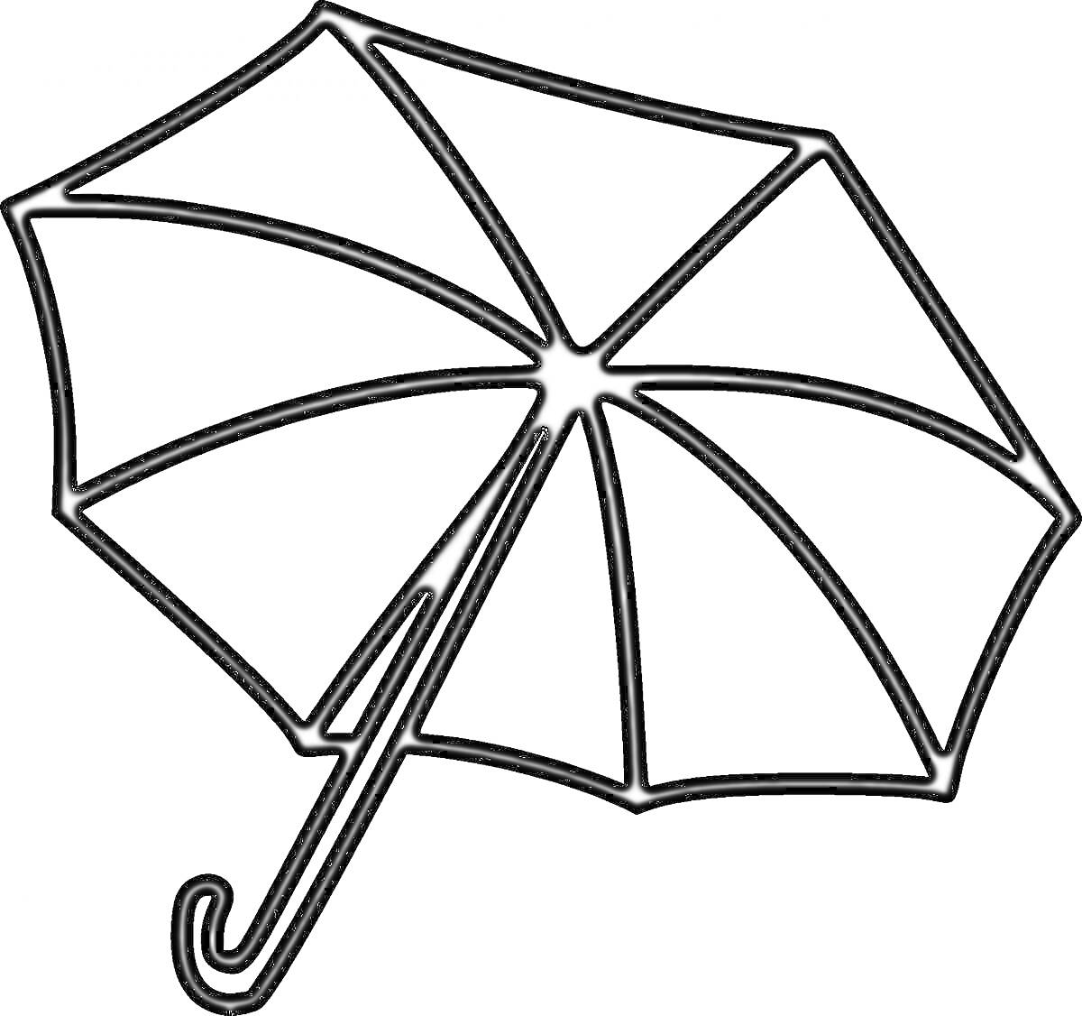 На раскраске изображено: Зонт, Ручка, Сегменты, Купола
