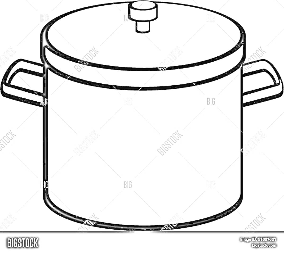 Раскраска Кастрюля с крышкой и ручками