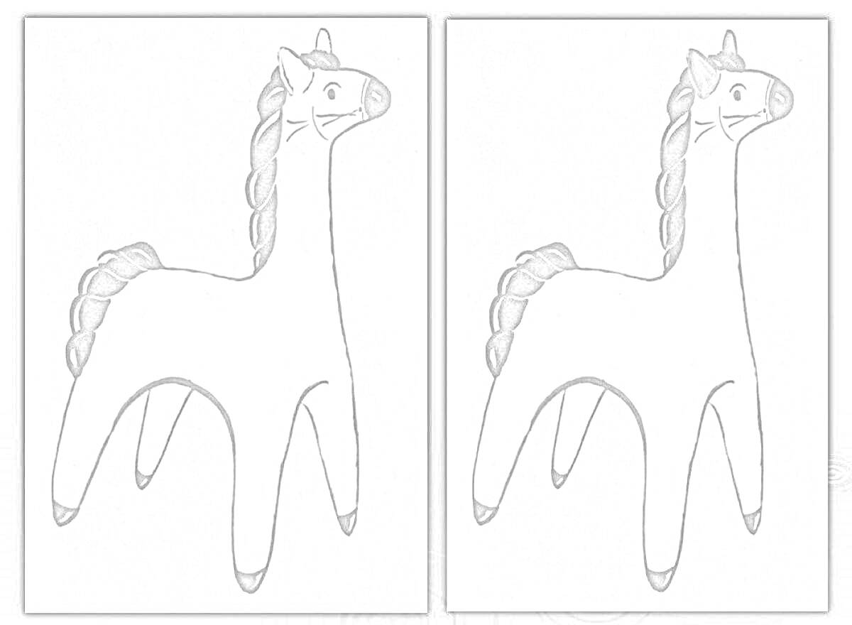 Раскраска Два дымковских коня с пышной гривой