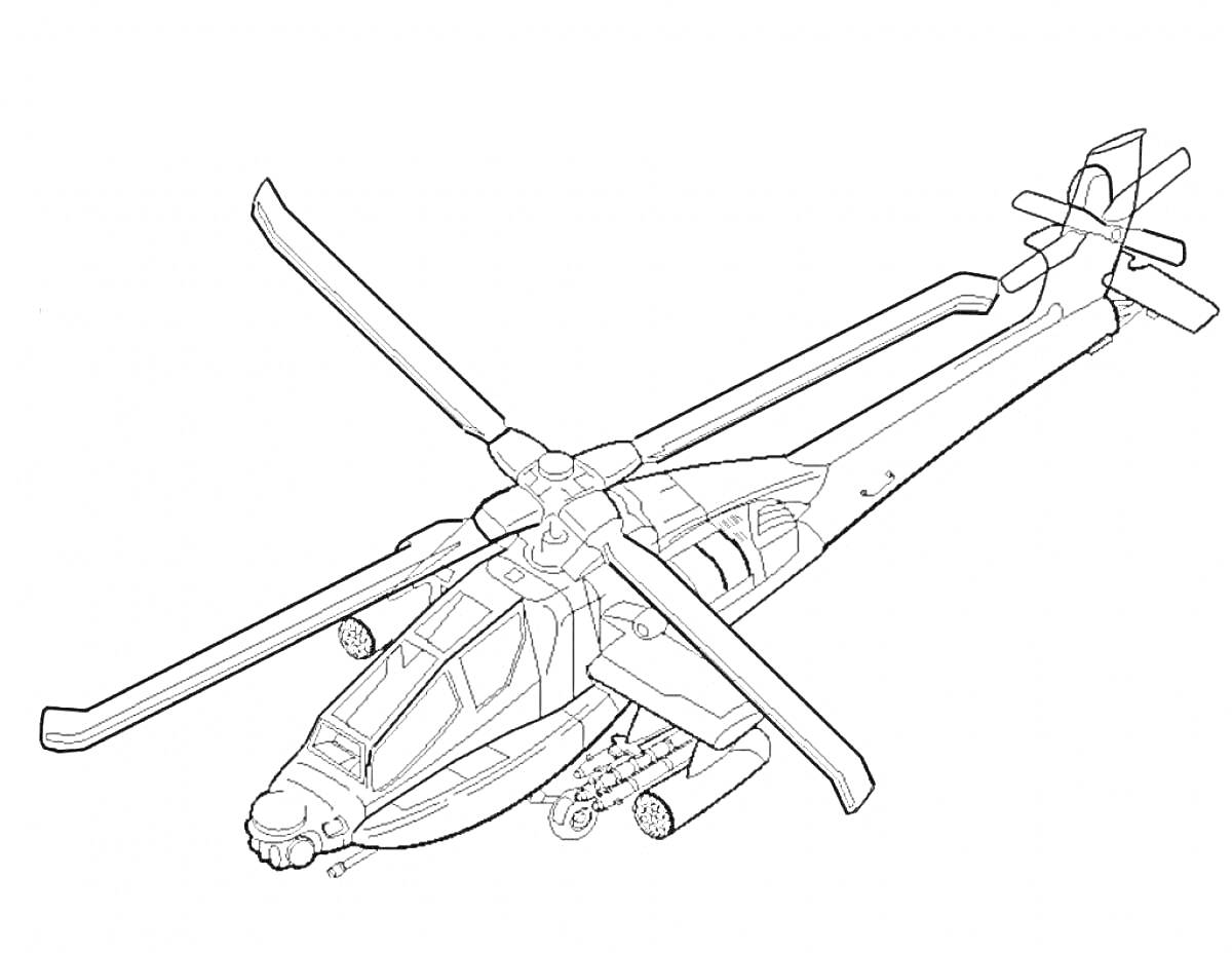 Раскраска боевой вертолет с ротором и вооружением