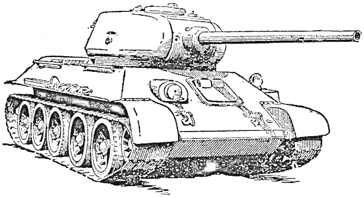 танк Т-34 с пушкой, башней, гусеницами и элементами корпуса
