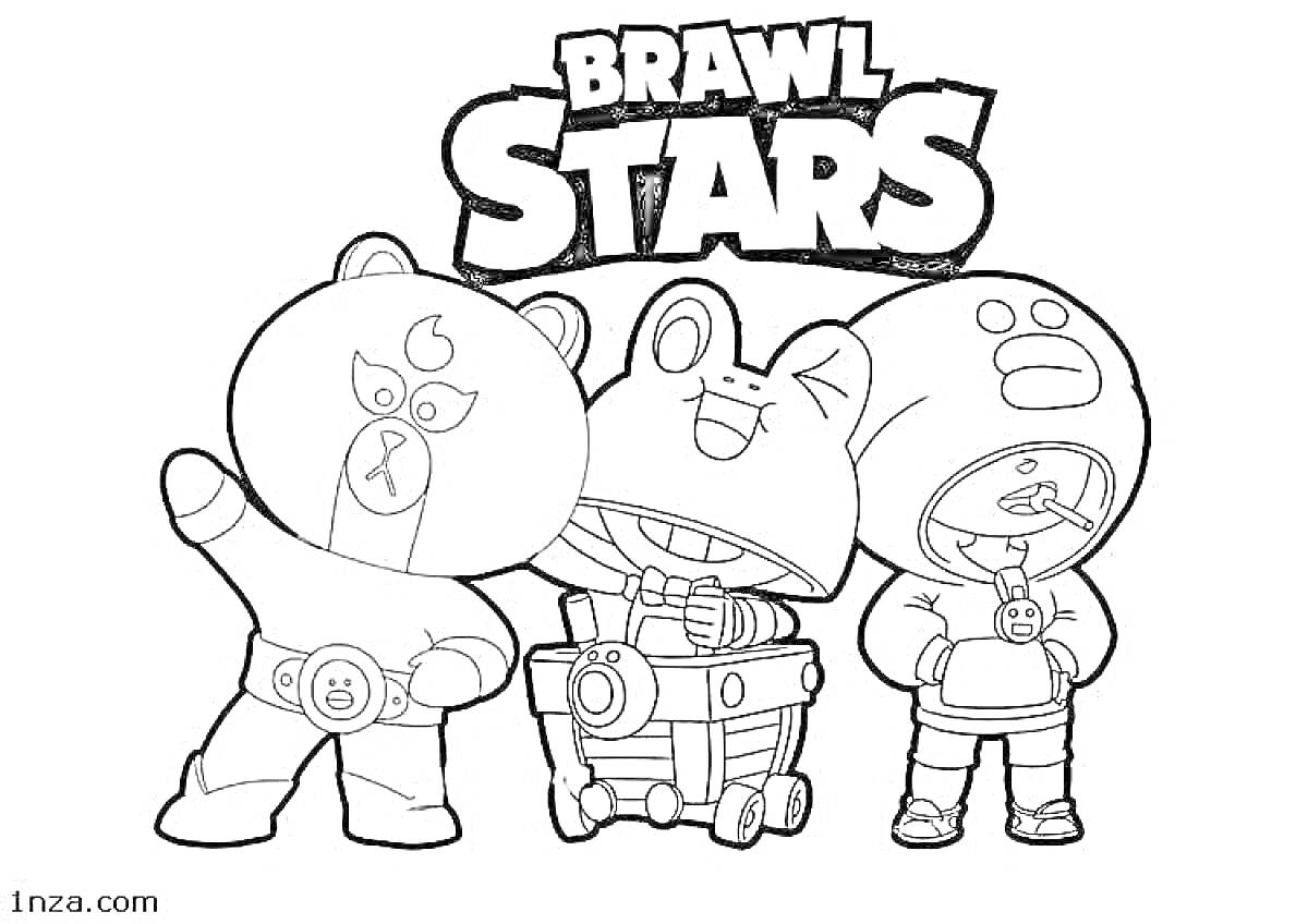 Раскраска Персонажи Brawl Stars в костюмах медведей